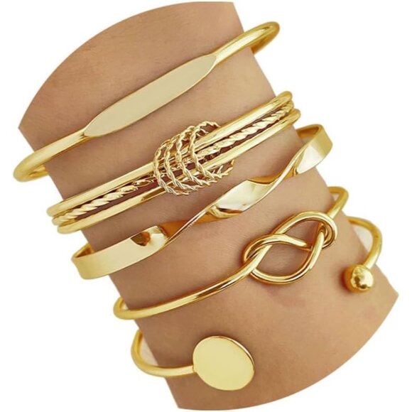 Women Rhinestone 14k Gold Plated Multi Layer Stackable Cuff Bracelets - Picture 1 of 7